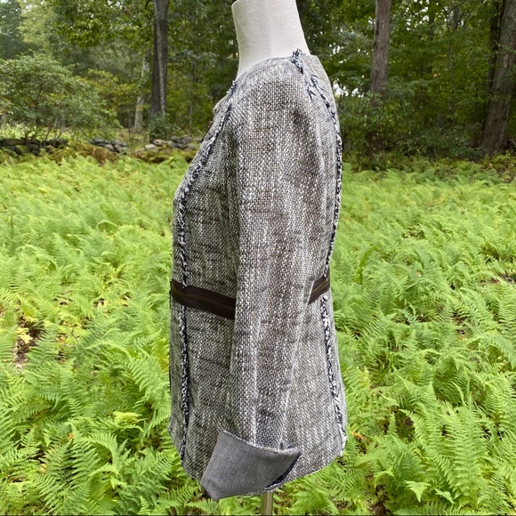 ETCETERA JACKET COAT ZIP BLACK WHITE FRINGE SHIMMER COAT Size 6 - Picture 5 of 13